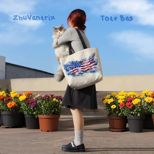 USA Flag Reusable Tote Bag - Lightweight Grocery Shoulder Handbag