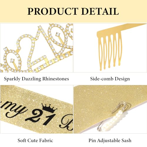 CAVETEE 21st Birthday Crown and Sash Set for Women