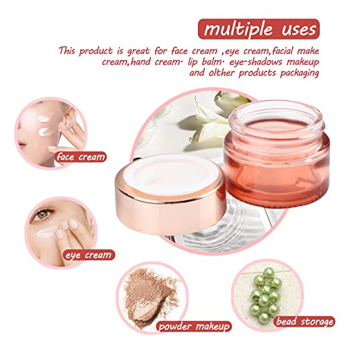 12x 0.5 oz Pink Glass Jars with Rose Gold Lids — Refillable Cream Containers