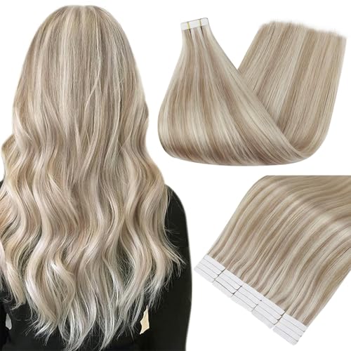 Fshine 12 Inch Tape-In Hair Extensions, Remy Human Hair Dirty Blonde Mix