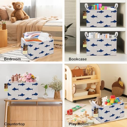 Foldable Canvas Storage Basket with Handles - 14.9x10.2x9.05 in