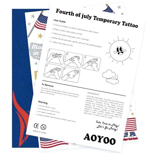 AOYOO 30ct USA Flag & Fireworks Temporary Tattoos for 4th of July Party