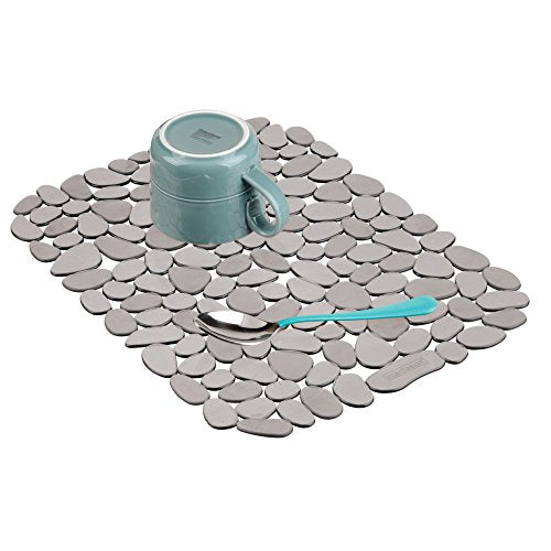 iDesign Pebblz Sink Grid - Non-Skid Plastic Dish Protector Mat, 11.75" x 15.75", Gray