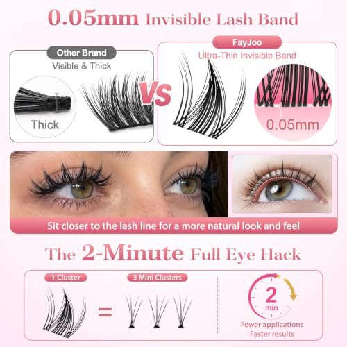 FayJoo Manga Flicker Lash Clusters Kit - Wispy Spiky C Curl Extensions (8-18mm)