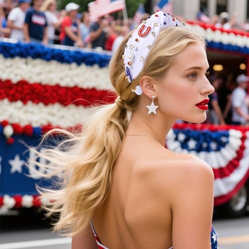 USA Patriotic Knotted Headband with Rhinestones for 4th of July