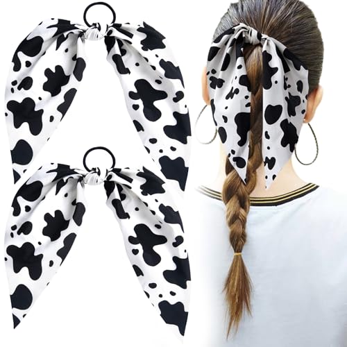 Cow Print 2-Pack Hair Band with Bow & Rubber Band - Mxxipp