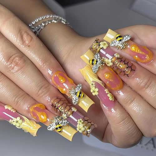 Ganepwns Bee Nail Charms & Beads Set - 200pcs Resin Cartoon Daisy Flowers & Bees for Nail Art DIY