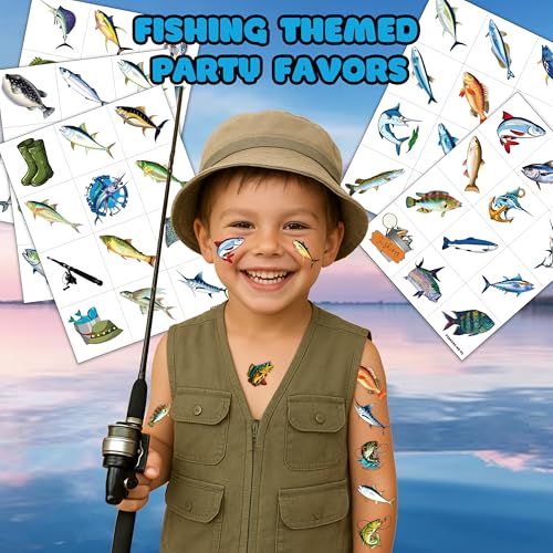 Fishing Temporary Tattoos Set for Kids - 60 PCS Birthday Party Favors