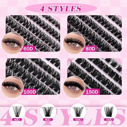 FADLASH Fluffy Lash Clusters Kit 1096Pcs 60D-150D 8-16mm