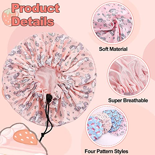 CACASO Kids Satin Sleep Bonnet - 4 Pack Adjustable Reversible Hair Caps