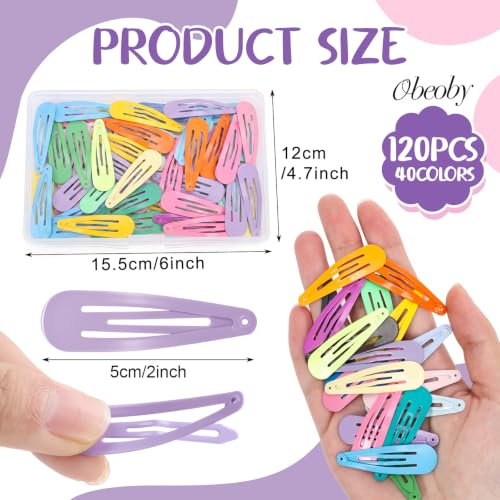 120Pcs 2In Snap Hair Clips for Girls Women, No-slip Metal Small