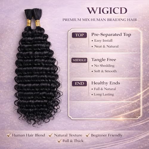 WIGICD 20-Inch Deep Wave Bulk Braiding Hair for Boho Knotless Braids