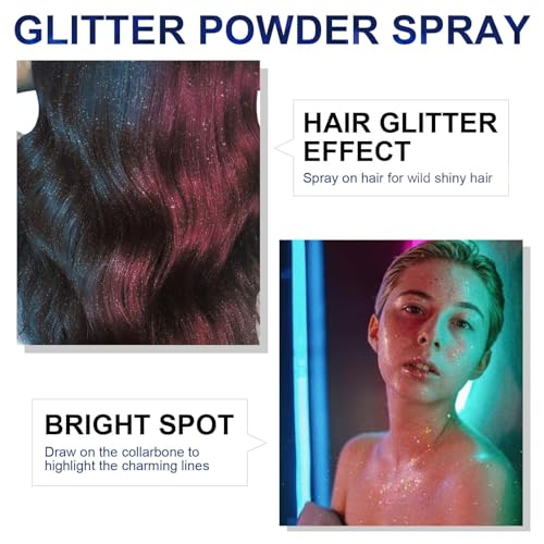 HANYWIL Body Glitter, Glitter Spray for Hair and Body, Spray, Hairspray Clothes, Long-Lasting Shimmer Suitable Stage, Festival Rave Makeup Prom 2.11 Fl Oz
