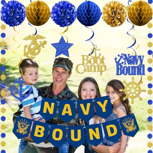 Navy Party Decorations Kit - Banner, Swirls, Pom-Poms & More