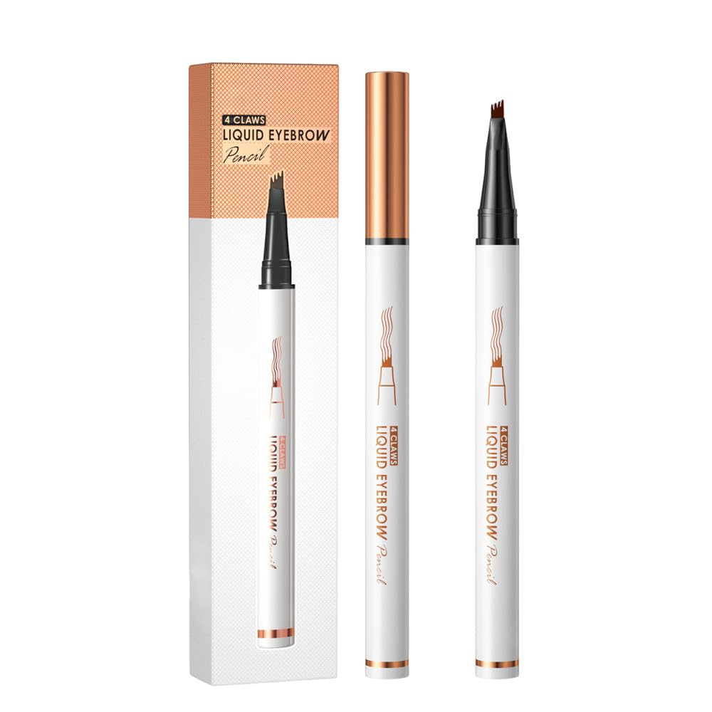 Magic Eyebrow Pencil - 3D Waterproof Microblading Pen with 4-Tip Spoolie Brush | Dark Brown, Precise Contouring for Natural Brows