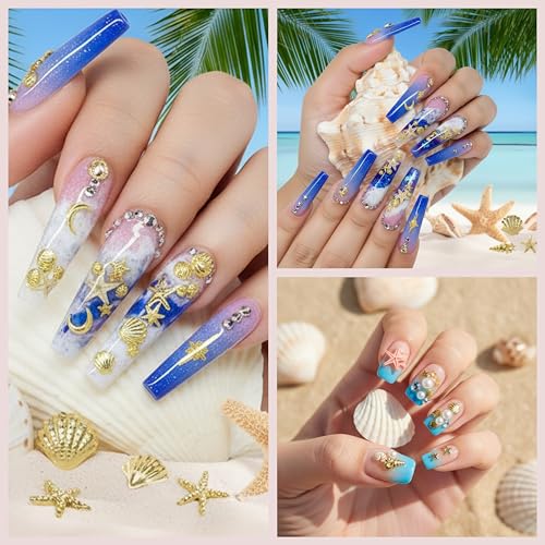 Gold Star Ocean Nail Charms - 2 Boxes of 12 Shapes for DIY Art