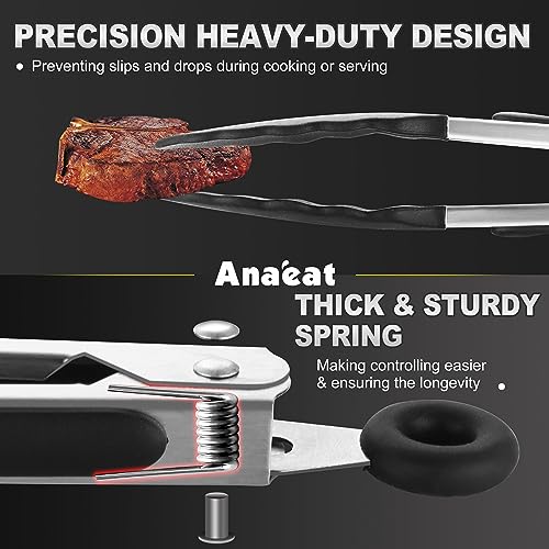 Anaeat Non-Stick Silicone Kitchen Tongs Set of 3 - 7", 9", 12" - Heat Resistant to 480°F