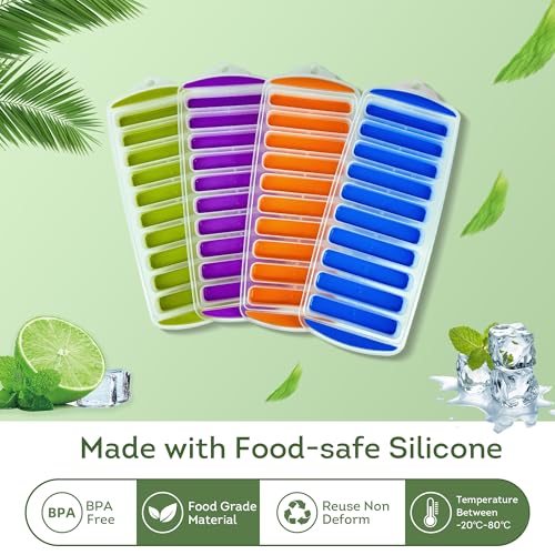 Silicone Ice Cube Tray Set of 4 - BPA-Free, Stackable & Quick Release