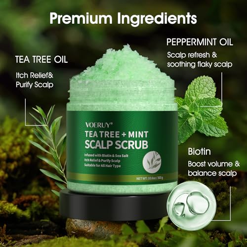 VOERUY Tea Tree Scalp Scrub Shampoo 2-in-1 Exfoliator with Mint Oil, 10.6oz