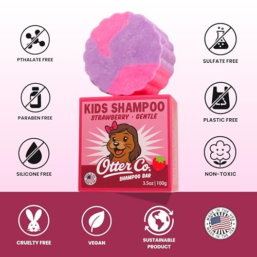 Otter Co Kids Strawberry Shampoo Bar - Tear-Free, Organic, Vegan, Made in USA