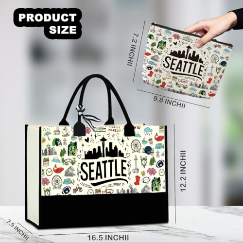 Seattle Tote Bag for Women - Large Capacity Canvas Handbag & Cosmetic Organizer - Mother's Day Gift