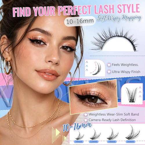 WONSIS Natural Mixed Wispy Lash Clusters for DIY Eyelash Extensions, C Curl, Reusable