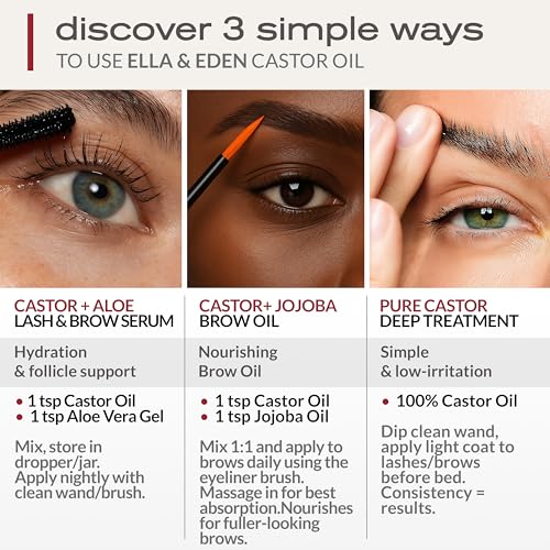 Ella & Eden Organic Castor Oil for Eyelashes & Brows - 4 Oz, Cold-Pressed & Pure