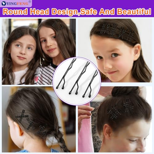 YINGFENG 620PCS Black Bobby Pins & Hair Bands Set - Non-Slip & Durable