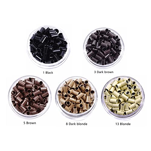 YANTAISIYU 1000 pcs Micro Copper Lock Tubes for Hair Extensions 3.4x3.0x6.0mm Black
