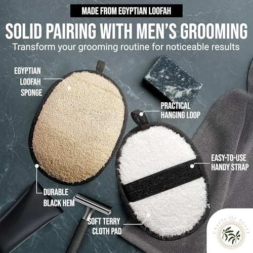 SERRENTO Loofah Body Scrubber Back Scrubber - Egyptian Luffa Shower Sponge for Men, Bath Sponge Exfoliator, Body Wash Scrub Tool, Loofa Louffa Bath Accessories, 2PCS Black & White Set