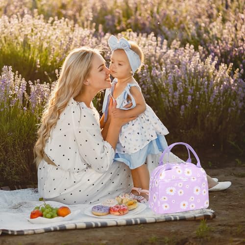 Kimwadalh Insulated Lunch Bag - Purple Daisy Tote for Work & Travel