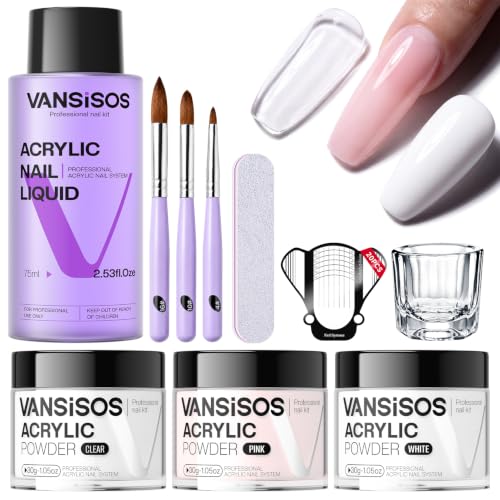 VANSISOS Acrylic Nail Kit-l for Beginners - Large Capacity, Self-Leveling & Bubble-Free, Long-Lasting Nail Extension Set