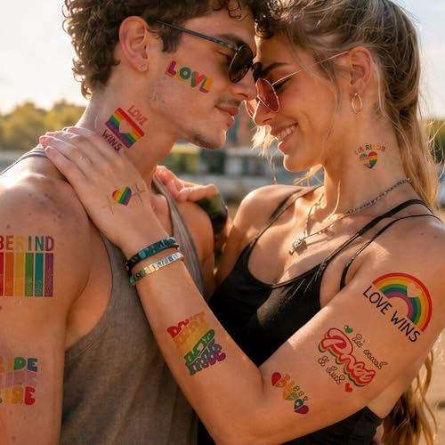 FUNTATTOO Rainbow Face Tattoo - 12 Sheets LGBTQ Pride Body Art for Events