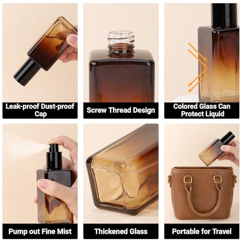 Segbeauty 3.4oz Amber Glass Spray Bottles, 4-Pack Refillable Fine Mist Atomizers