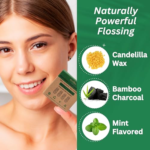 EcoYou Charcoal Bamboo Dental Floss Refills - Natural Mint, Vegan Biodegradable, Reusable Metal Container