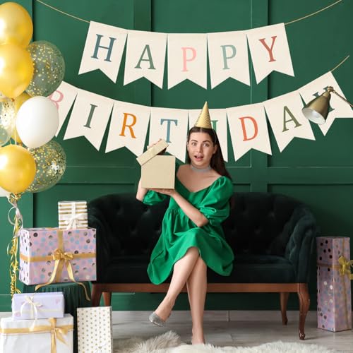 Happy Birthday Burlap Banner - Sage Green & Pink Garland