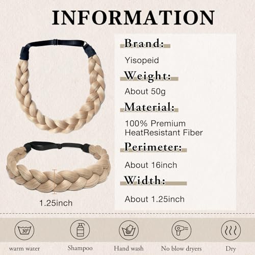 Yisopeid Light Ash Blonde Braided Headband for Women - Handmade Hair Accessory