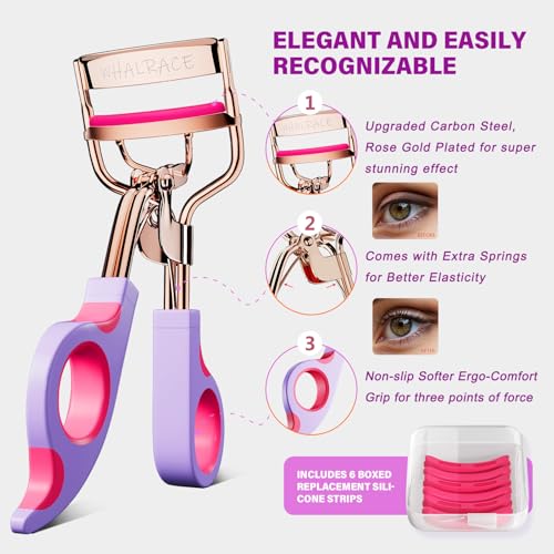 Ergonomic Eyelash Curler with 6 Replacement Pads for Long-Lasting Curl