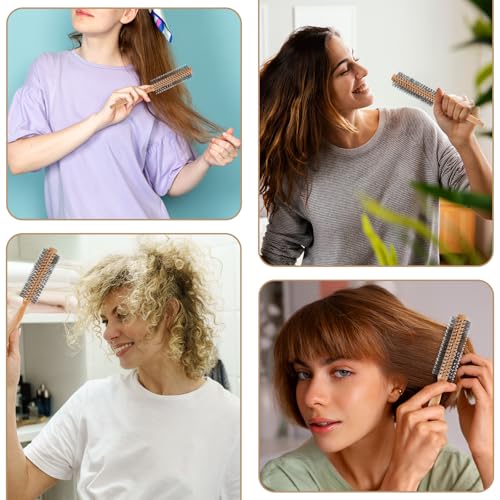 Bamboo Round Hair Brush for Blow Drying - Gentle Nylon Bristles