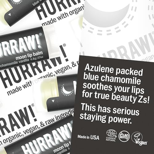 Hurraw! Moon Night Lip Balm 3 Pack - Organic Blue Chamomile & Vanilla, Vegan, Cruelty-Free