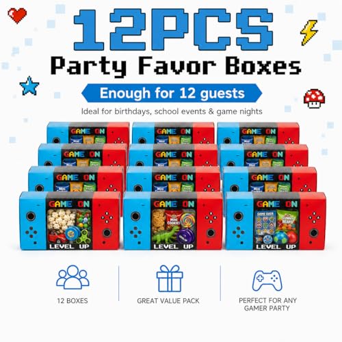 12PCS Video Game Party Favor Boxes with Clear Window - Gamer Treat Boxes