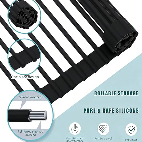 Silicone Wrapped Dish Drying Rack - Foldable, Heat Resistant, 14.5" x 7"