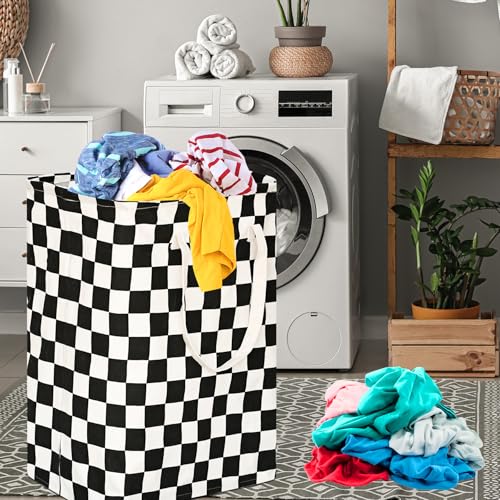 Checkered Laundry Basket - Foldable Kids Hamper & Storage Bin
