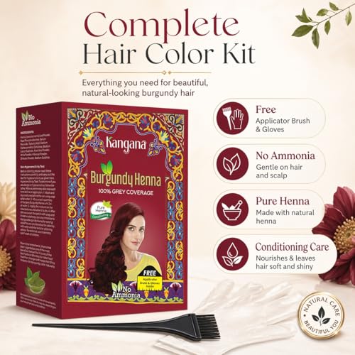 Kangana Burgundy Henna Hair Dye Powder - 1 Pack (50g) for Grey Coverage, Ammonia-Free, Easy Home Application