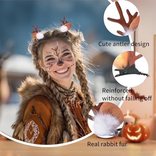 HAOQINA Small Deer Ears Antler Headbands Hair Clips (Hairclip-hairpin) — Plush Reindeer Antlers