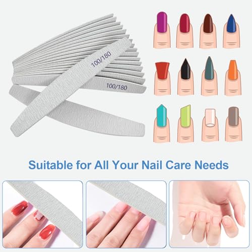 AhaTopia Emery Nail Files 12 Pack Double Sided 100/180 Grit Wooden Nail Buffers