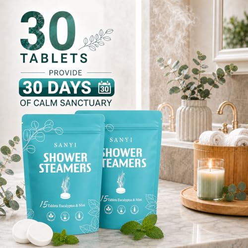 Sanyi 30 Pack Eucalyptus Mint Shower Steamers for Aromatherapy and Sinus Relief - Green Variant