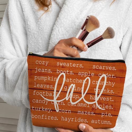 Fall Orange Cosmetic Bag - Thanksgiving Gift for Women, Fall Themed Makeup Purse