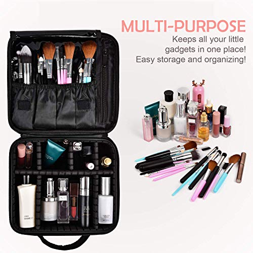 Bvser Black Travel Makeup Case & Organizer Bag with Dividers