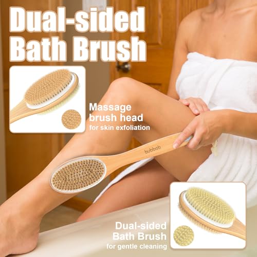 Bubbob Long-Handle Back Scrubber for Shower - 2 Pack Exfoliating Bath Brush